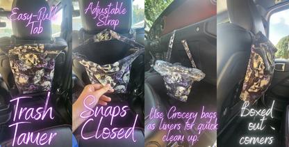 Boho, Night sky, Moon, Stars | Mess-Proof Trash Tamer | Snap Closed Car Trash Can