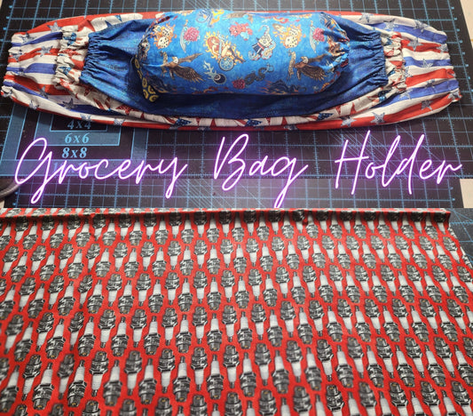 Sparkplug on Red, SMALL Grocery Bag Holder | Pre-cut just needs sewn together