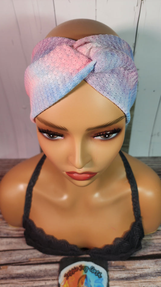 Gender Reveal Baby Tie Dye Waffle Knit | Cotton Candy | Twist Knot Head Band | Custom Turban Head Band | 4 Sizes