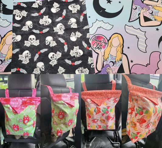 Skull, Rose, Flying Heart | Mess-Proof Trash Tamer | Snap Closed Car Trash Can