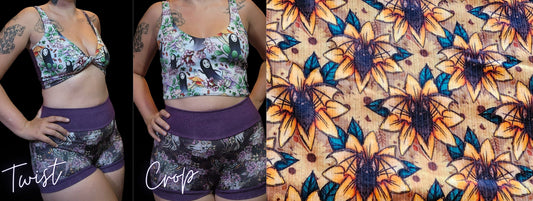 Custom 2-in-1 Crop Top | Bat Sunflower, Floral, Plant Life