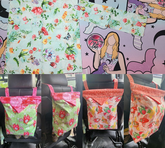 Honey comb Floral, Bee & Butterflies | Mess-Proof Trash Tamer | Snap Closed Car Trash Can