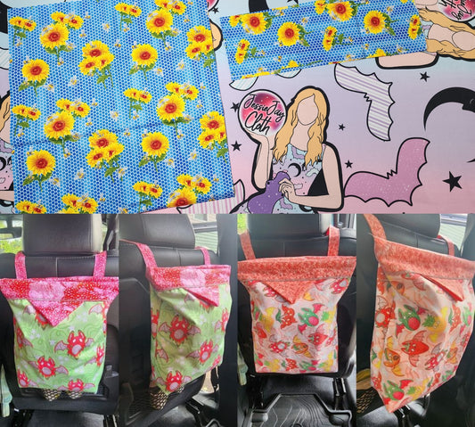 Honey comb Floral, Bee & Sunflower | Mess-Proof Trash Tamer | Snap Closed Car Trash Can