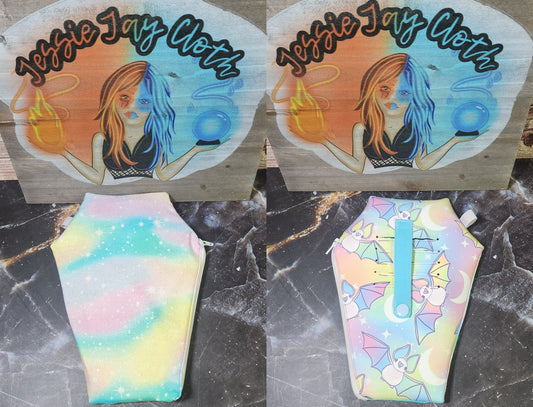 CUSTOM | Pastel Bats Coffin Wristlet Clutch | Vinyl & Cotton Pouch | Optional Add on's | Bag, Wallet, Purse