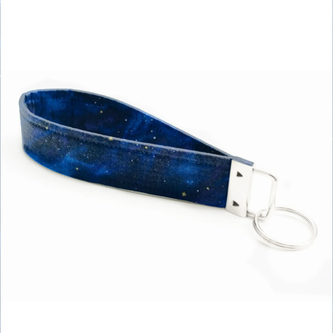 Blue galaxy with stars | Wristlet Key Fob | Fabric Keychain | Great for gifts |