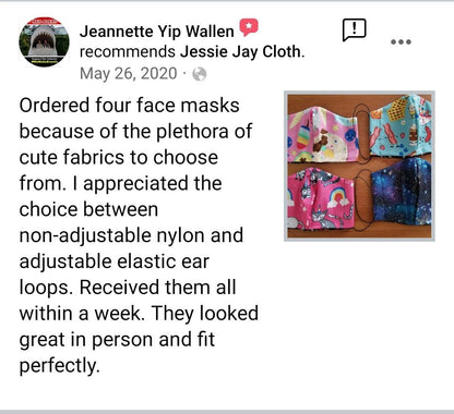 Cotton Face Masks | 4 Sizes to choose from | Soft nylon ear loops Adjustable