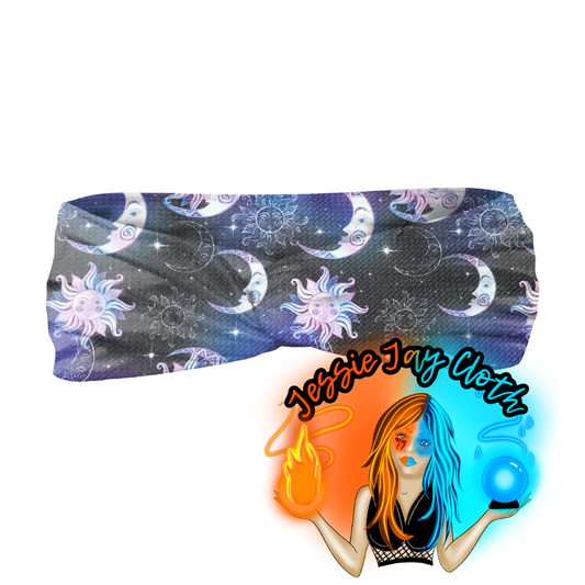 Celestial Moon & Stars - B.u.l.l.e.t Fabric | Twist Knot Head Band | Custom Turban Head Band | 4 Sizes