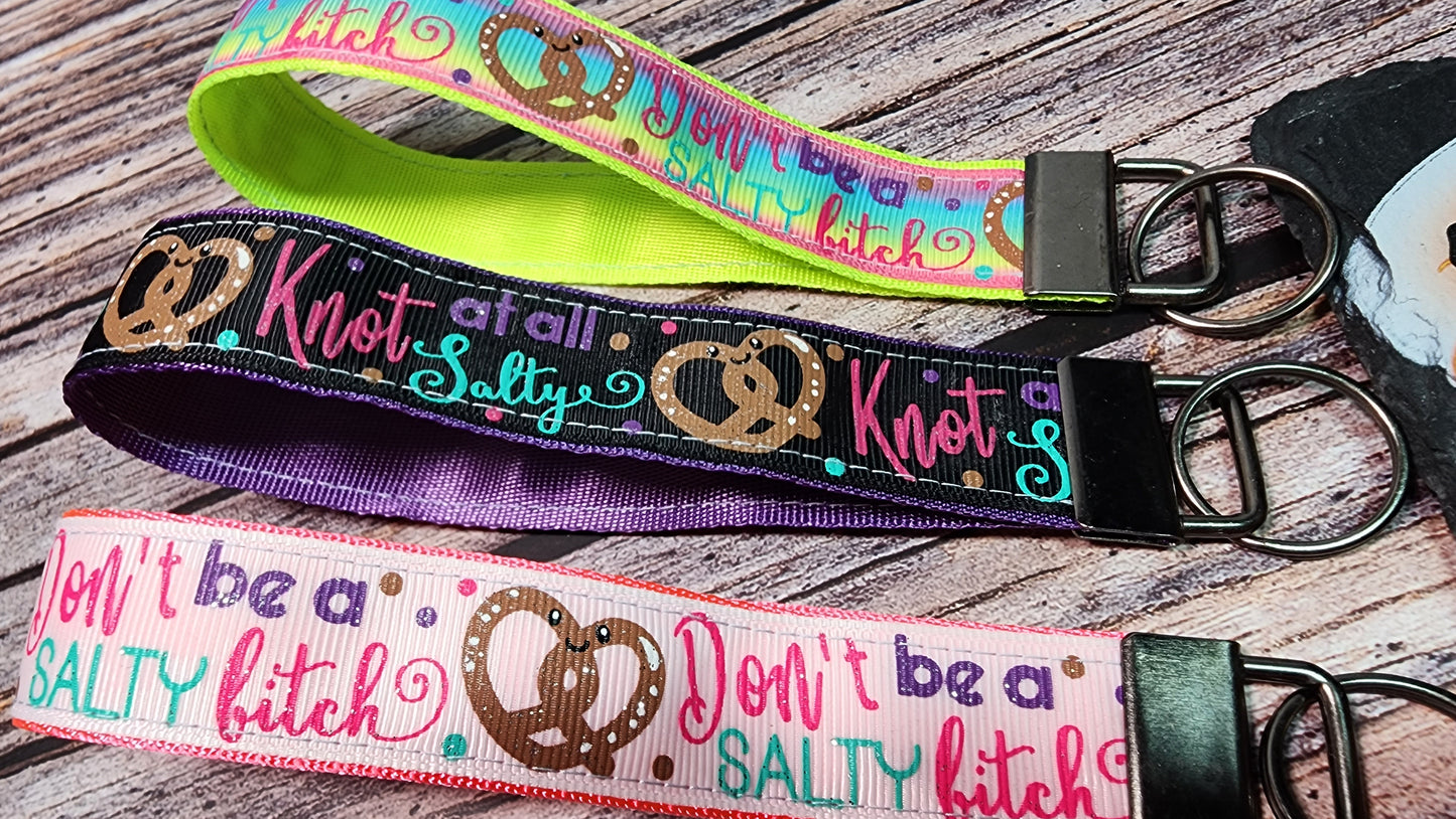 Salty Bitch & Knot at all salty Wristlet Key Fob | Ribbon/Nylon Fabric Keychain | Choose your print