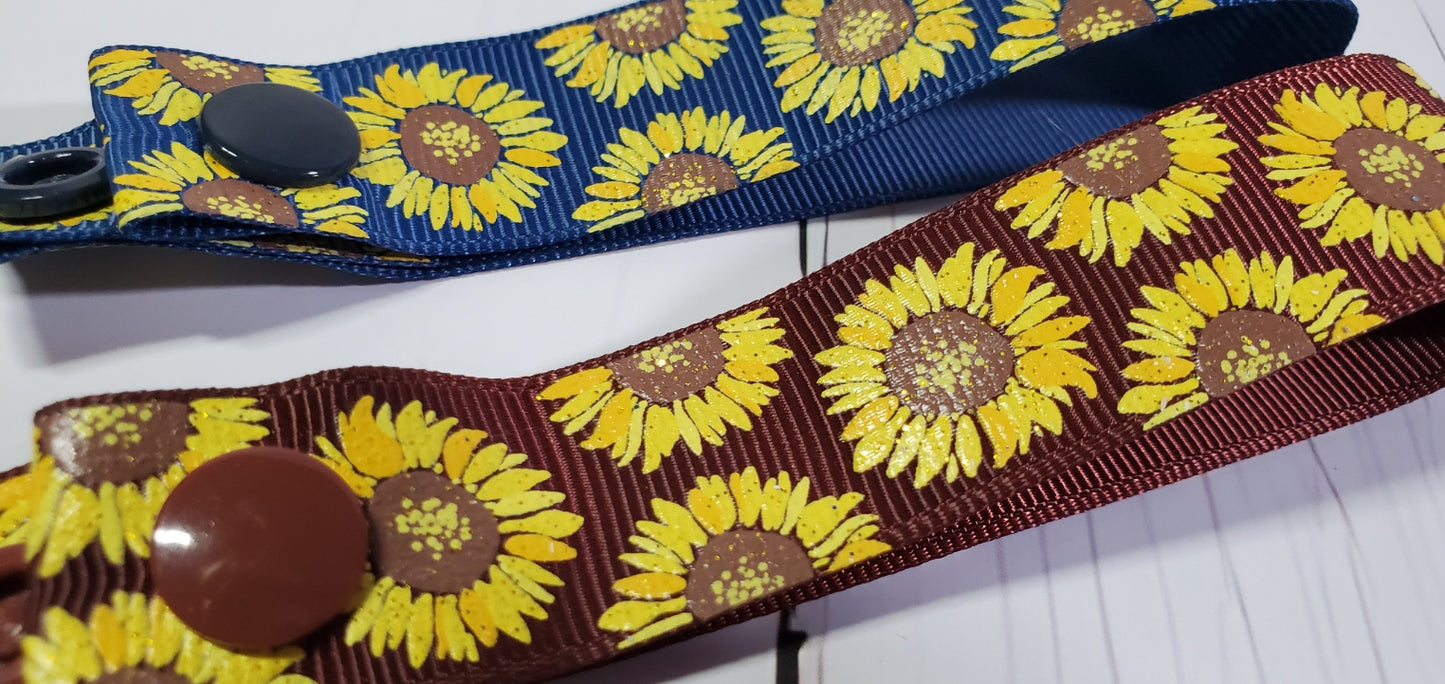 Navy & Cappuccino Sunflowers with gold flecks  | Cloth Pad Drying Strap |