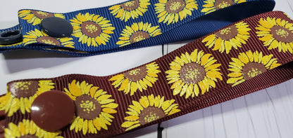 Navy & Cappuccino Sunflowers with gold flecks  | Cloth Pad Drying Strap |