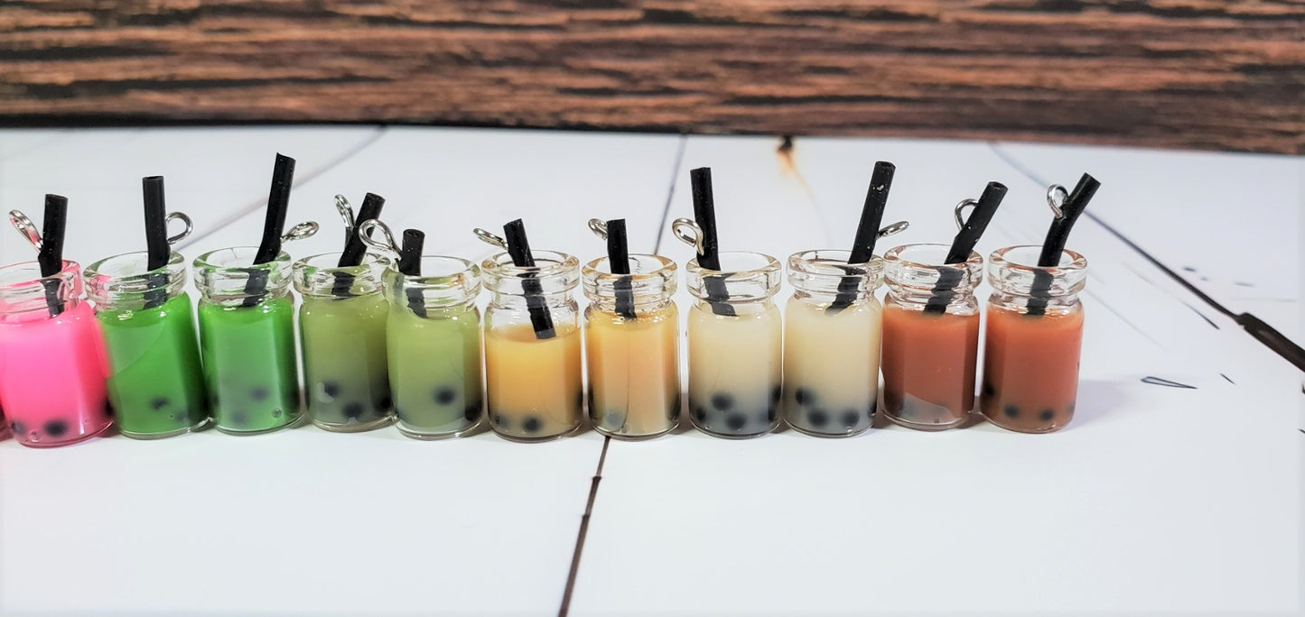 Mason Jar Boba Milk Tea Inspired Dangle/Stud Earrings OR Keychain | Tapioca Pearls | Hypoallergenic | Fruit Tea | Bubble Tea | 12 colors