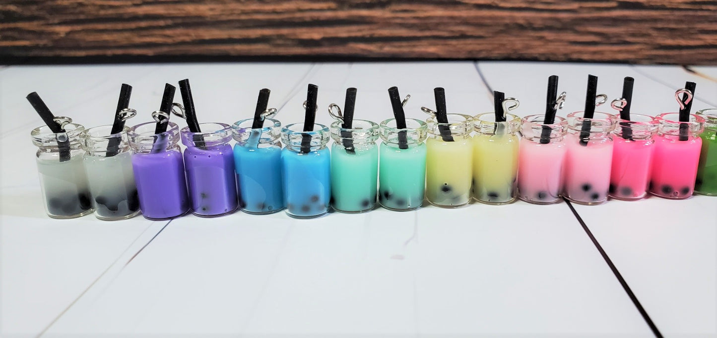 Mason Jar Boba Milk Tea Inspired Dangle/Stud Earrings OR Keychain | Tapioca Pearls | Hypoallergenic | Fruit Tea | Bubble Tea | 12 colors
