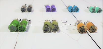 Mason Jar Boba Milk Tea Inspired Dangle/Stud Earrings OR Keychain | Tapioca Pearls | Hypoallergenic | Fruit Tea | Bubble Tea | 12 colors