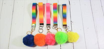 Smores Faux Leather & Nylon Fabric Keychain |  Bubble Tea Pendant | Boba Pearls | Fluffy Pompom | Key Fob Wristlet