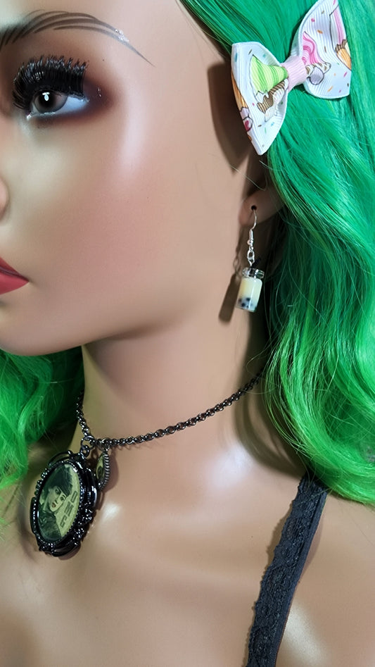 Vanilla Mason Jar Boba Tea Earrings | Silver Dangles |
