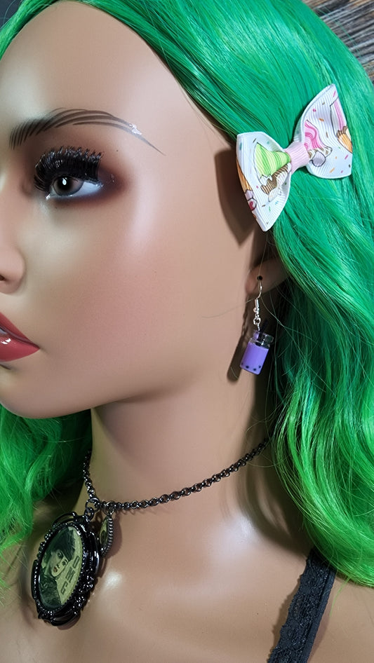 Taro Mason Jar Boba Tea Earrings | Silver Dangles |