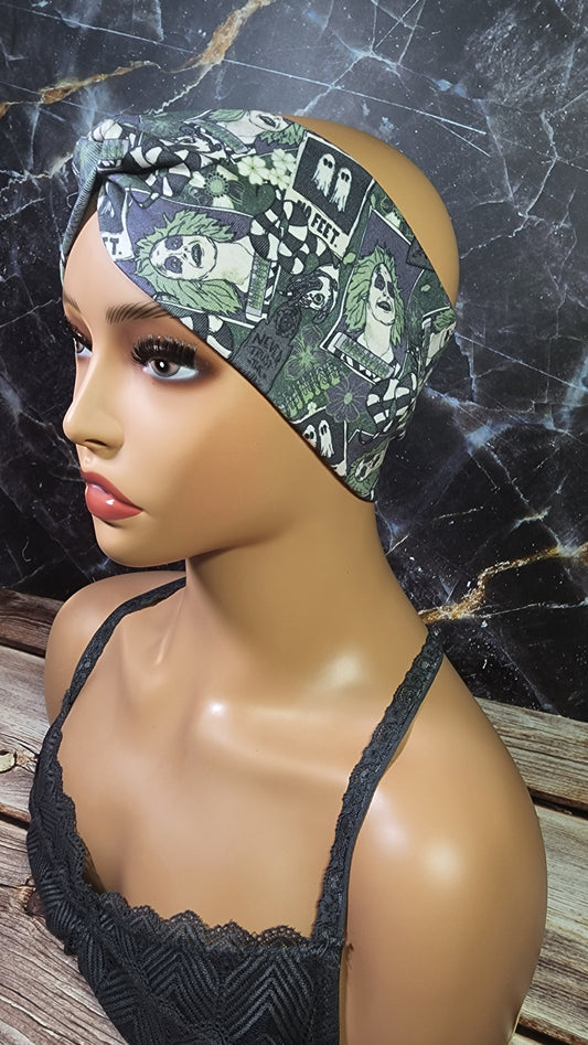 Muted Green Beetle J | Small 20" | RTS Cotton Lycra Head Band | Ready to ship | Horror, Juice, Never trust living