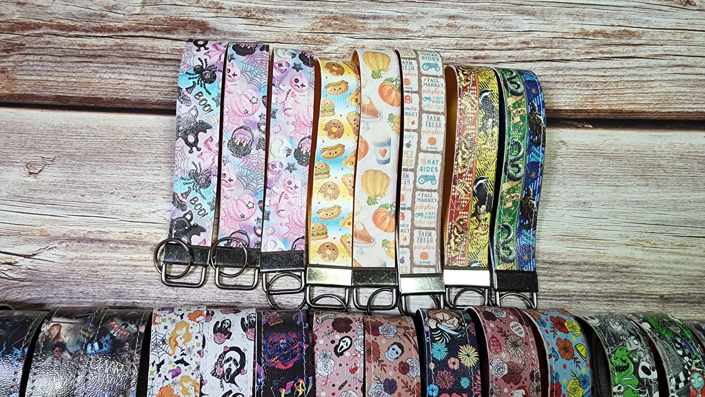 Fall Quotes, Pumpkins, Drink | Faux Leather & Nylon Fabric Keychain | Key Fob Wristlet