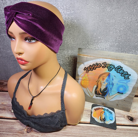 Ultra Soft & Luminous Velvet Twist Knot Head Band | Custom Turban Head Band | 4 Sizes, Great for winter | Grape, Purple