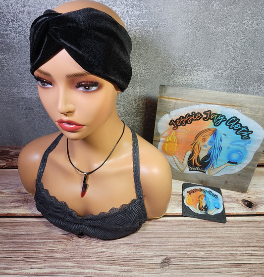 Ultra Soft & Luminous Velvet Twist Knot Head Band | Custom Turban Head Band | 4 Sizes, Great for winter | Midnight Black