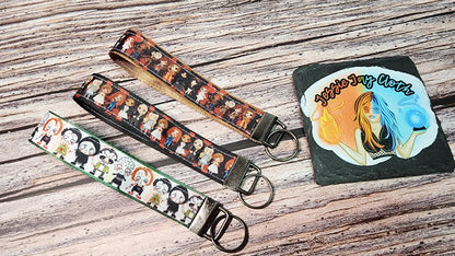 Horror Wristlet Key Fob | Ribbon/Nylon Fabric Keychain | Choose your print