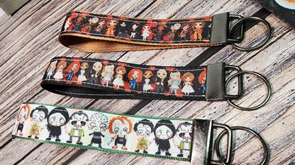 Horror Wristlet Key Fob | Ribbon/Nylon Fabric Keychain | Choose your print