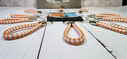 Orange & White | Leather Braided Rope Key Chain Strap | Add on