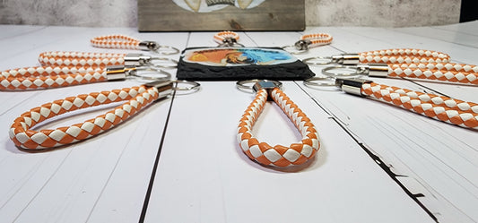 Orange & White | Leather Braided Rope Key Chain Strap | Add on