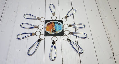 Royal Blue & White | Leather Braided Rope Key Chain Strap | Add on