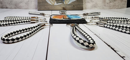 White & Black | Leather Braided Rope Key Chain Strap | Add on