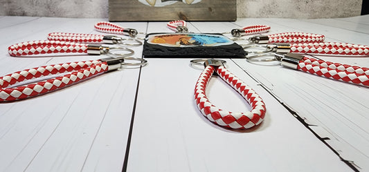 Blood Red & White | Leather Braided Rope Key Chain Strap | Add on