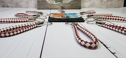 Burgundy & White | Leather Braided Rope Key Chain Strap | Add on