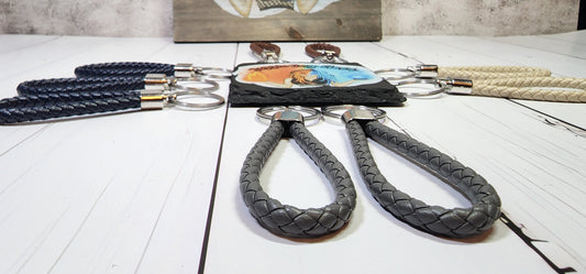 Navy, Brown, Khaki, & Dark Grey | Leather Braided Rope Key Chain Strap | Add on