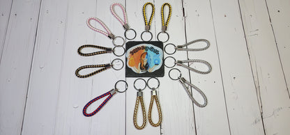 Pink & White, Gold/Silver/Black & Gold Metallic, Black & Yellow, Red & Blue | Leather Braided Rope Key Chain Strap | Add on