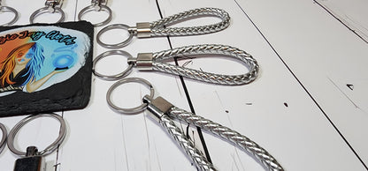 Pink & White, Gold/Silver/Black & Gold Metallic, Black & Yellow, Red & Blue | Leather Braided Rope Key Chain Strap | Add on
