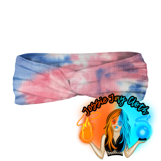 Blue Red White Tie-Dye | Ribbed Pointelle | Twist Knot Head Band | Custom Turban Head Band | 4 Sizes