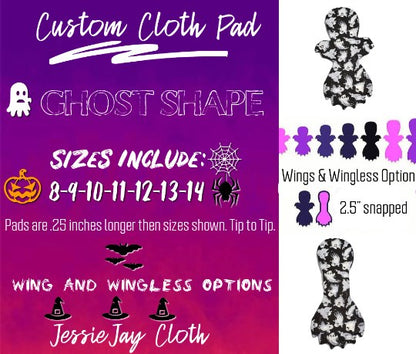 Custom Ghost Shaped Cloth Pad | 8/9/10/11/12/13/14 | 2.5" Snapped Width