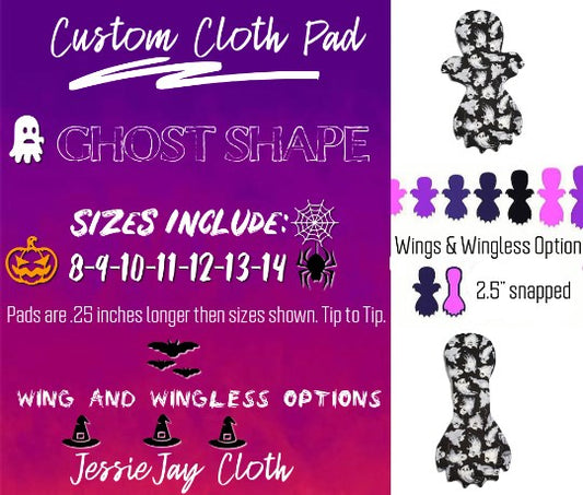 Custom Ghost Shaped Cloth Pad | 8/9/10/11/12/13/14 | 2.5" Snapped Width