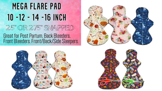Custom Mega Flare Cloth Pad |  10/12/14/16 | 2.5" to 2.75" Snapped Width OR 3" to 3.25" Snapped