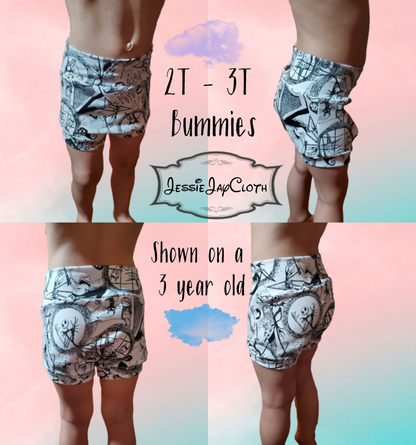 Glow in the dark Sugar Skull Bummies | 2T to 3T | Pumpkins | Cotton Lycra | 2 Pairs