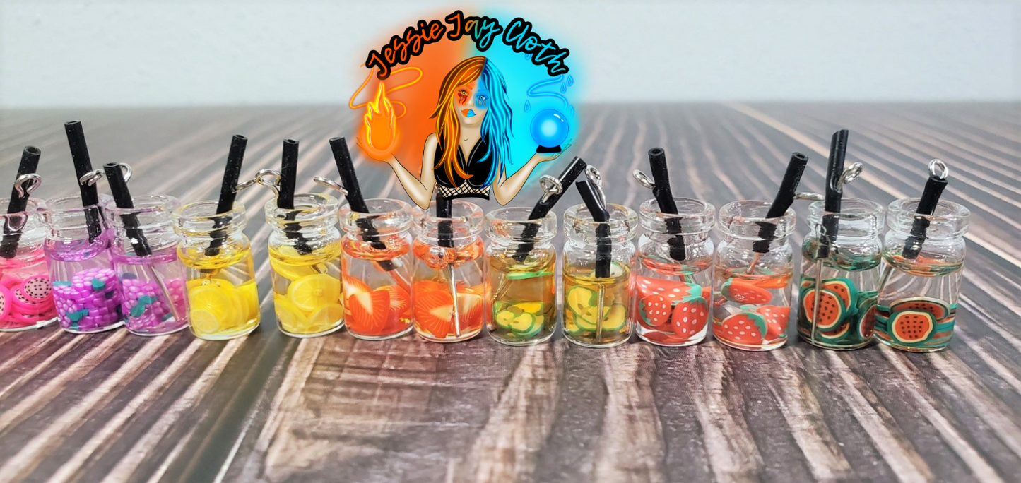 Mason Jar Boba Fruit Tea Inspired Earrings OR Keychain | Hypoallergenic | Strawberry, Grape, Apple, Dragon Fruit, Watermelon, Lemon, Lime