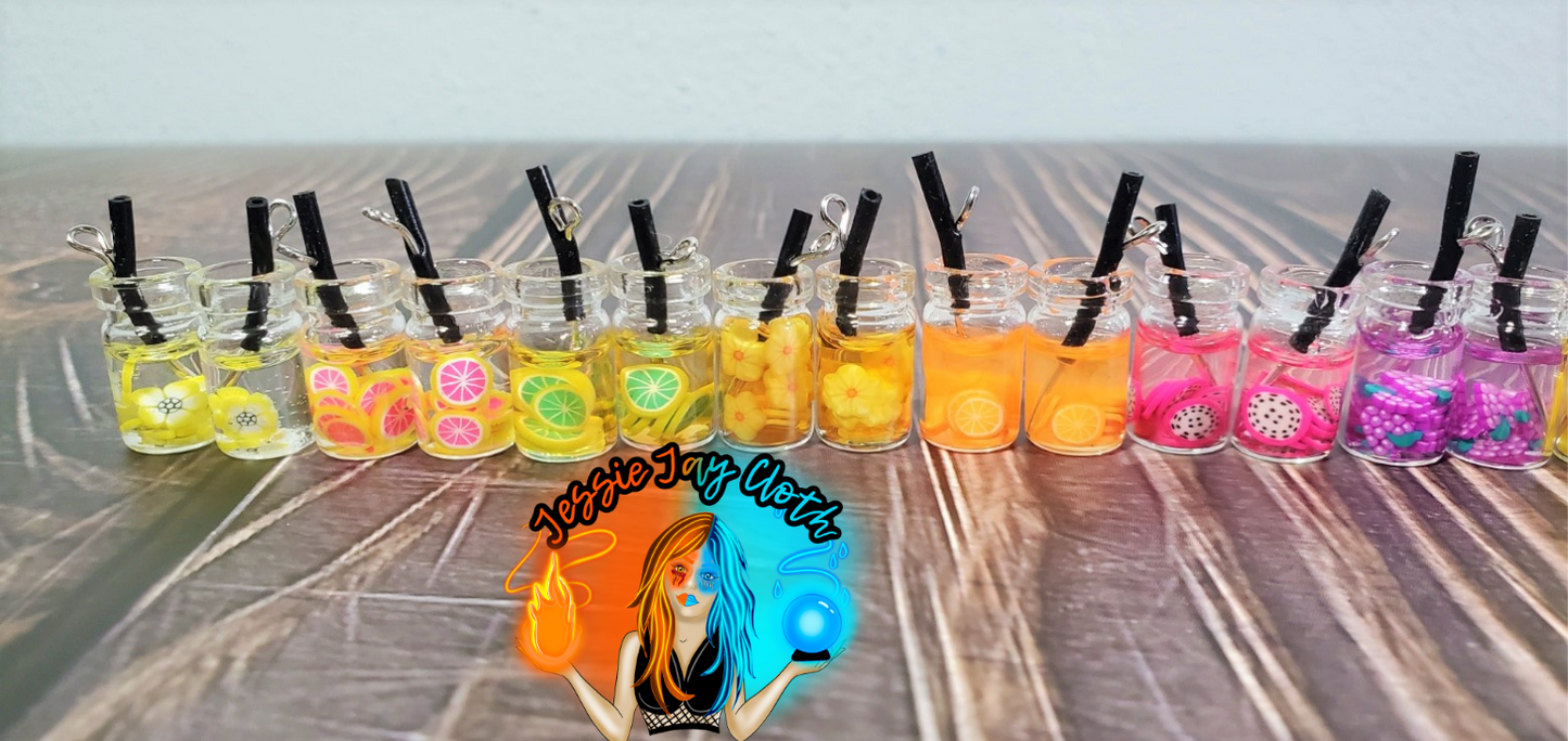 Mason Jar Boba Fruit Tea Inspired Earrings OR Keychain | Hypoallergenic | Strawberry, Grape, Apple, Dragon Fruit, Watermelon, Lemon, Lime