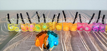 Mason Jar Boba Fruit Tea Inspired Earrings OR Keychain | Hypoallergenic | Strawberry, Grape, Apple, Dragon Fruit, Watermelon, Lemon, Lime
