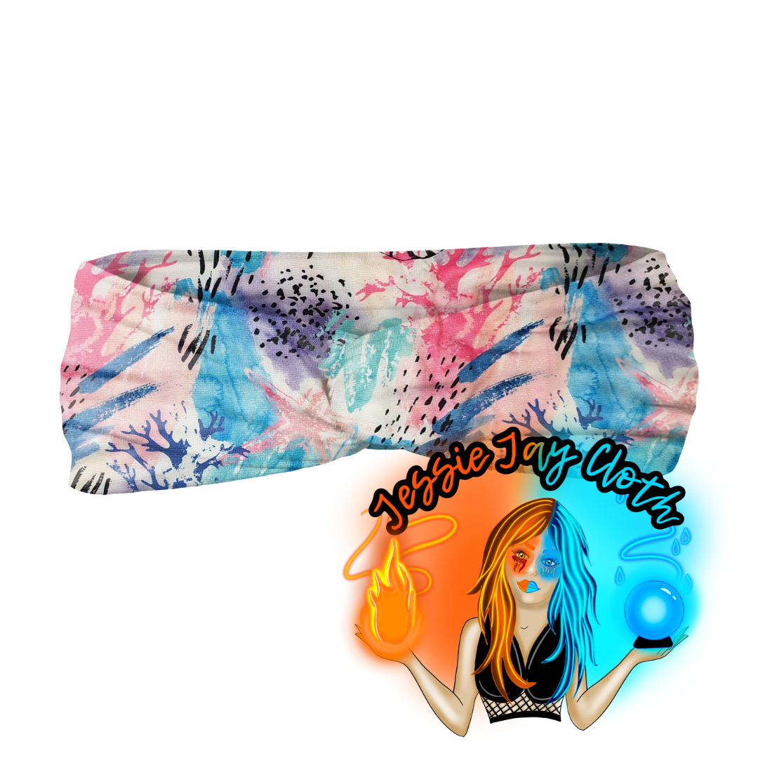 Coral Reef Ocean & Shells | Double Brushed Poly Twist Knot Head Band | Custom Turban Head Band | 4 Sizes