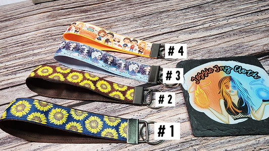 Sunflower, Friends, Dolls Wristlet Key Fob | Ribbon/Nylon Fabric Keychain | Choose your print