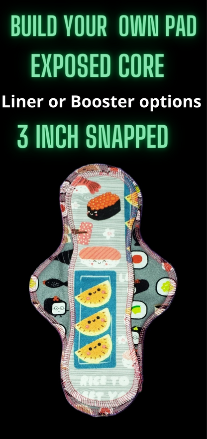 Build your own Cloth Pad | Exposed Core OR Regular | 3" Snapped Width | Serged Style | Sale