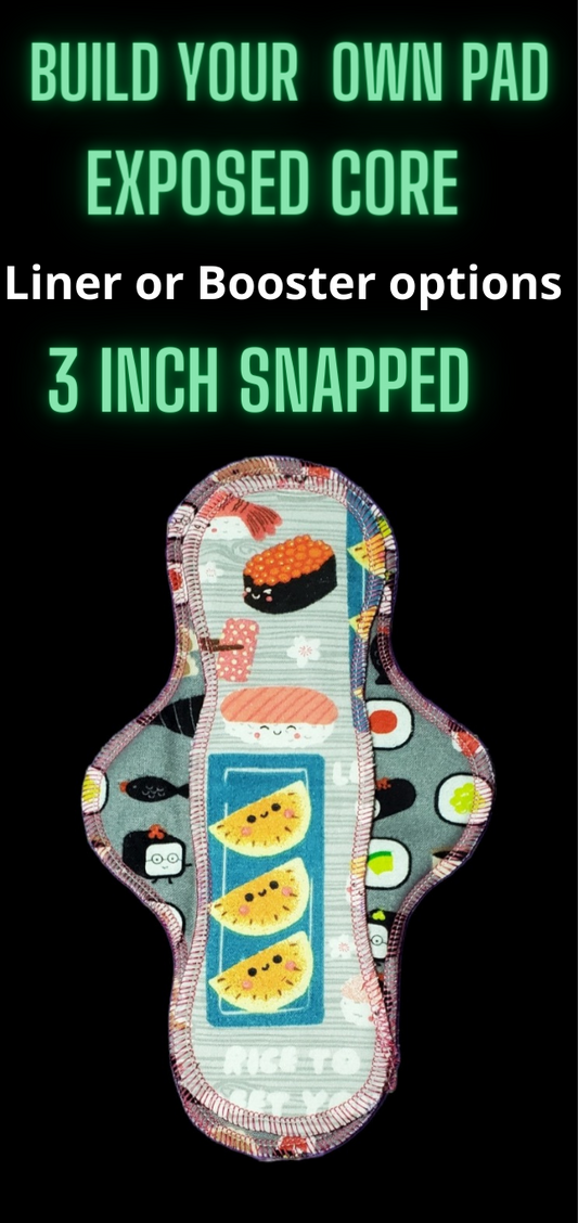 Build your own Cloth Pad | Exposed Core OR Regular | 3" Snapped Width | Serged Style | Sale