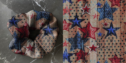 Stars on wood Plank | Red, White, Blue | Holiday  | Custom Hair Scrunchie | Adult Size & Toddler Size | 7 Options
