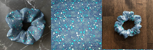 Celestial Moon, Hearts, Stars, Planets | Custom Hair Scrunchie | Adult Size & Toddler Size | 7 Options