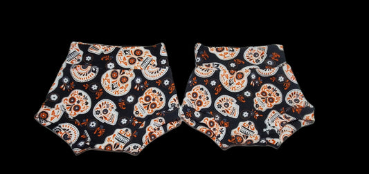Glow in the dark Sugar Skull Bummies | 2T to 3T | Pumpkins | Cotton Lycra | 2 Pairs